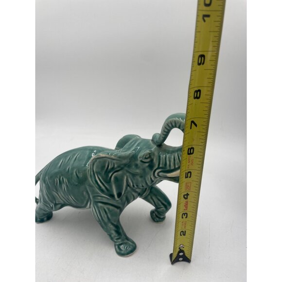 Vintage Glossy Celedon Green Ceramic Elephant Figurine With Trunk Up Good Luck - Picture 7 of 8